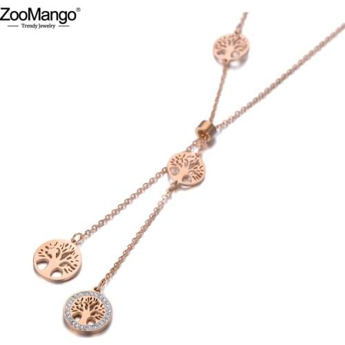 ZooMango Bohemia Stainless Steel Clay CZ Crystal Plant Tree Choker Necklaces For Women Trendy Charm Pendant Necklace ZN19198