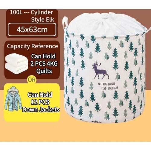 100L Toy Storage Basket Large Folding Laundry Basket With Lid Toy Clothes Organizer Home Storage Sundries Folding Bag Quilt Box