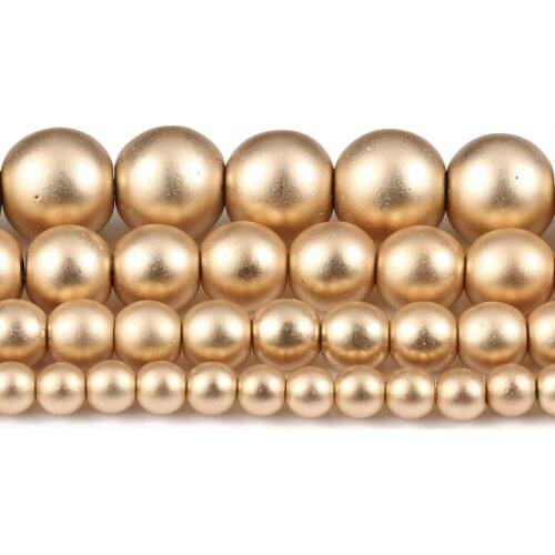 2/3/4/6/8mm Natural Matte Light Gold Color Hematite Stone Round Loose Beads for Jewellery Making Bracelet Necklace 15