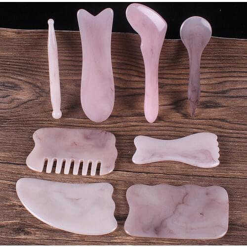 Rose Quartz Natural Resin Beeswax Guasha Jade Edge Body Massager Crystal Energy Stone Scraper for Blood Circulation Health