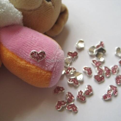 MD-110 10pcs Fancy Hot Pink Rhinestone Silver Heart Deco Metal Charms Metal Deco Charms Nail Art