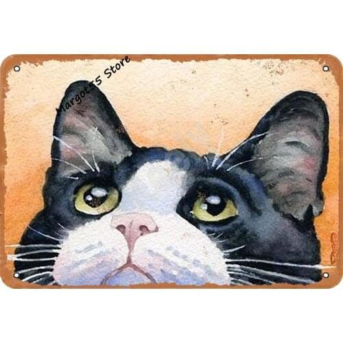 Keely Tuxedo Cat Metal Vintage Tin Sign Wall Decoration 12x8 inches for Cafe Coffee Bars Restaurants Pubs Man Cave Decorative