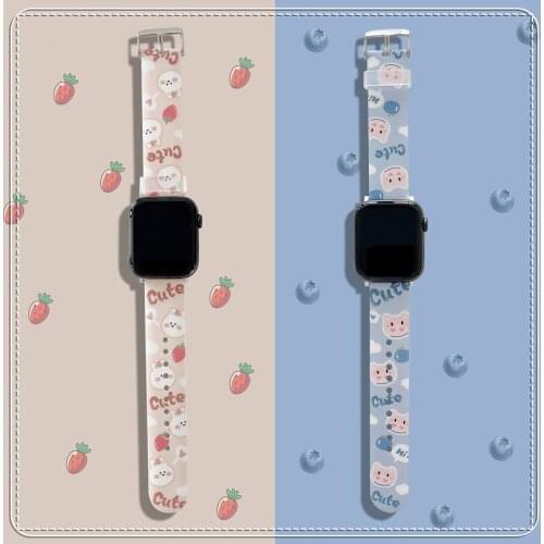 Cute Piggy Lady Smart Watch Bowl Band for Apple Watch 38 40 42 44mm Kawaii Strawberry Bunny Watch Band for iWatch Series 2 3 4 5