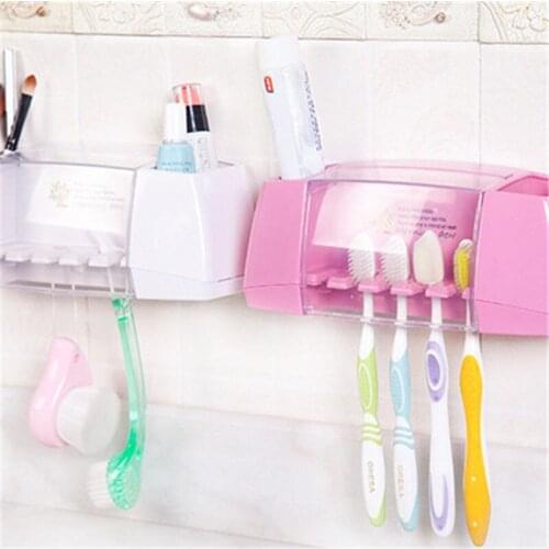 Multifunctional Wall Mount Toothbrush Holder Toothpaste Racket Storage Box Bathroom Products Sets Suction Hooks Kitchen Holder
