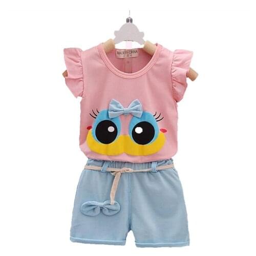 Fashion Brand Summer Infant Baby Girl Clothing Sets Sport Lovely Long Eyelashes Toddler Vest Pants Ure Cotton Suit Kids Clothes