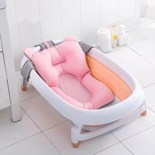 Cartoon Portable Baby Shower Bath Tub Pad Non-Slip Bathtub Mat Newborn Safety Security Bath Support Cushion Foldable Soft Pillow