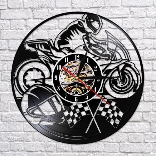 Motorcycle Vinyl Record Wall Clock Motorbike Decorative Clock Motorcyclist Racer Riders Gift Home Art Modern Wall Hanging Decor