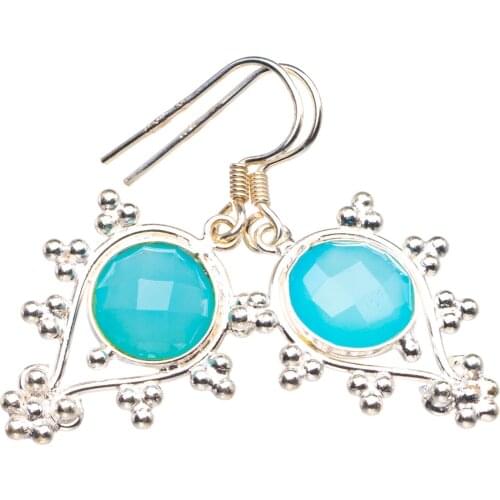 Natural Chalcedony Handmade 925 Sterling Silver Earrings 1.5" D3616