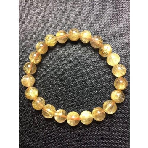 Natural Gold Titanium Rutilated Quart Beads Power Bracelet AAA 10mm