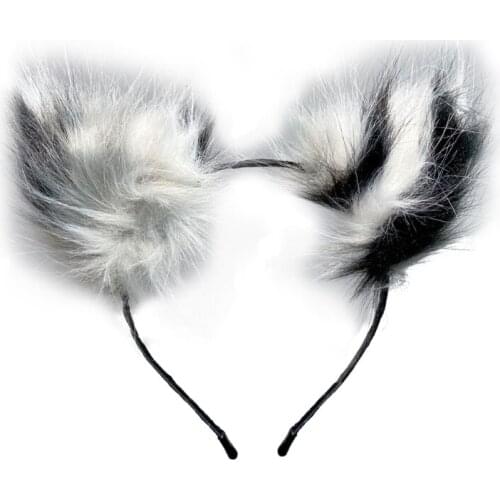 Anime Lolita Cosplay Animal Headband Cute Faux Fur Plush Kitten Wolf Ears Hair Hoop Halloween Party Photo Props Headpiece