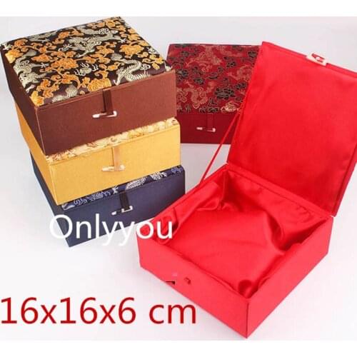 Extra Large Square Cotton Filled Wooden Jewelry Storage Box Collection Home Decoration Chinese Silk Brocade Gift Packaging Case