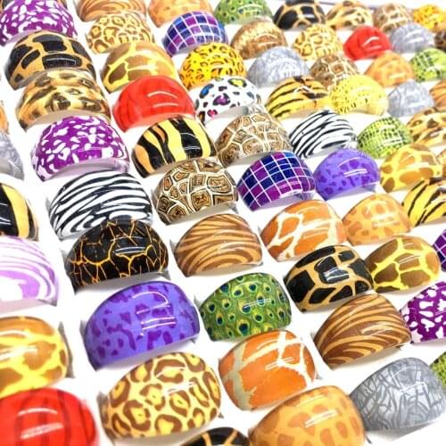 Wholesale lot Brand New 100Pcs children girls women mixed Leopard Animal Skin Resin colorful Jewelry finger Ring for party gift