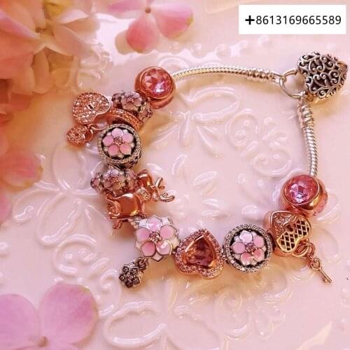 100% Pure Silver Original Copy 1:1 High Quality New Meihua Pink Bracelet Series Factory Direct Batch Free Postage