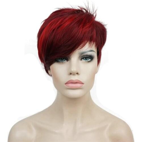 StrongBeauty Womens Red Short wig Pixie Cut Synthetic Capless Wigs Natural