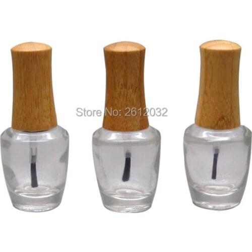 15ml Empty Clear Glass Nail Polish Bottle with Bamboo Cap DIY Cosmetic Liquid Nail Art Container with Brush Makeup toolF20173681