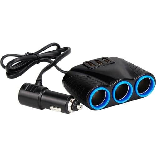 3 USB Port 3 Way 3.1A Blue Led Car Cigarette Lighter Socket Splitter Hub Power Adapter 12V-24V for iPad Smartphone DVR GPS
