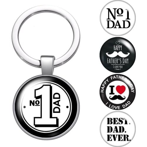 Love Dad Fathers day Mens glass cabochon keychain Bag Car key chain Ring Holder silver color keychains for Men Women Gifts