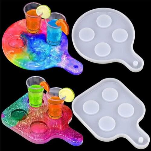 Shots Glass Serving Tray Silicone Mold 4 and 5 Hole Wine Glass Holder Beers Serving Board for Party Home DIY Craft Decor C1