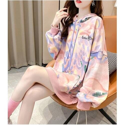 Large size women tide ins spring and autumn students Korean version of loose catties hoodie Fashion Swag Ulzzang y2k streetwear
