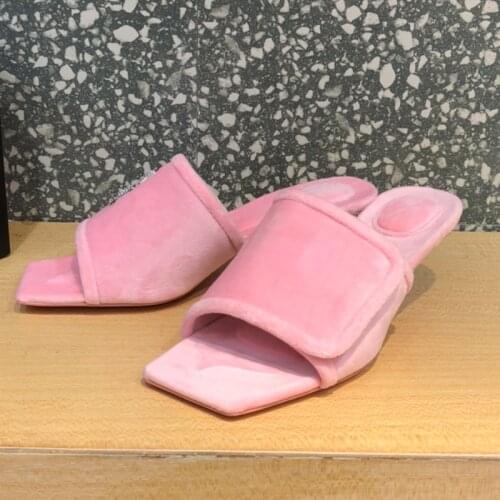 Autumn Women Alphabet rhinestones Women Peep Toe Comfortable Soft Square Toe Shoes Females High Quality Fur Velcro Slippers