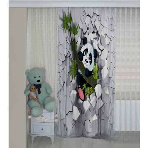 Cute Animals Patterned Background Curtain velvet curtain kids room drape Cat and Dog Honey Bear Panda