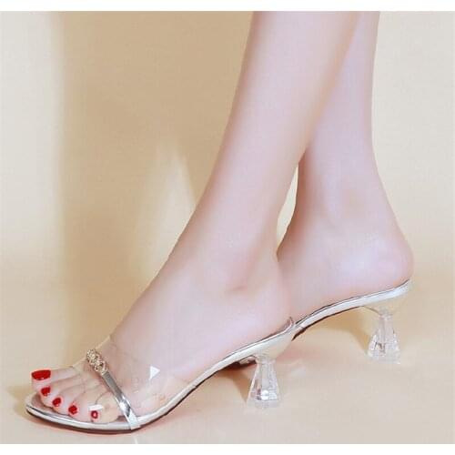 Womens shoes 2021 new one-shaped metal decorative stiletto high-heeled fashion slippers