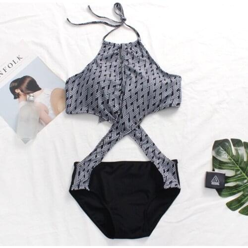 Summer New Sexy Brazilian One Pieces Women Hollow Bandage Retro Geometric Swimwear Swimsuit Beach Wear Biquini Bathing Suit