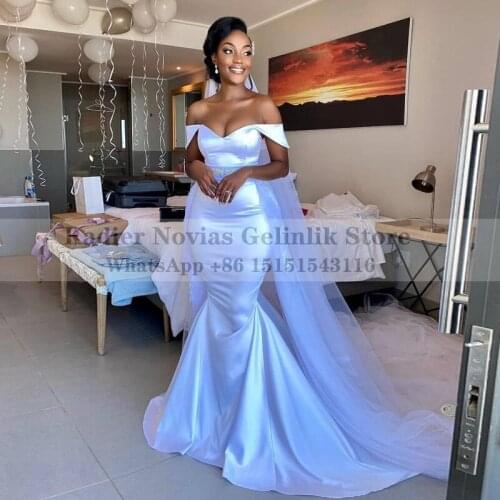 Long White Mermaid African Country Wedding Dresses with Veil Off the Shoulder Bridal Gowns Vestido De Novia pinina