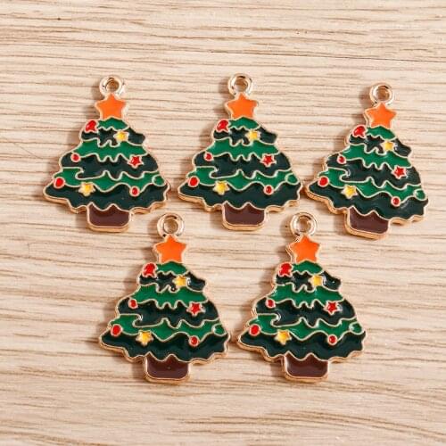 10pcs 18*24mm Enamel Star Pine Tree Charms for Jewelry Making DIY Christmas Pendants Necklaces Earrings Keychain Jewelry Crafts