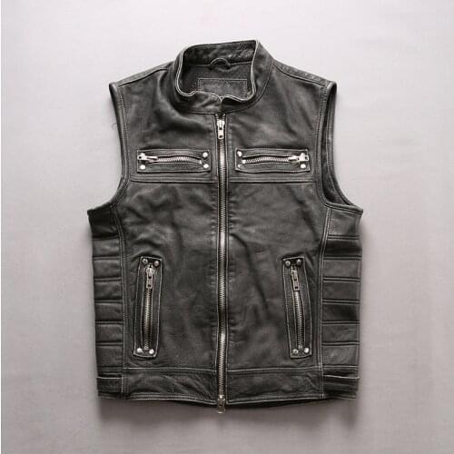 2020 New Men Vintage West Cow Motorcycle Leather West Real Cowhiede Riding Biker West S-4XL