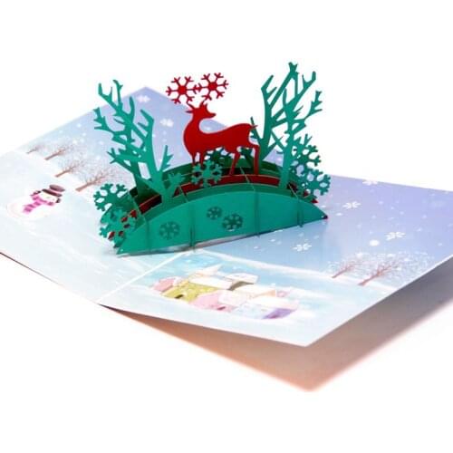 3D Laser Cut Colorful Cover Christmas New Year Sled Deer Santa Claus Paper Invitation Greeting Cards PostCard kid Creative Gift