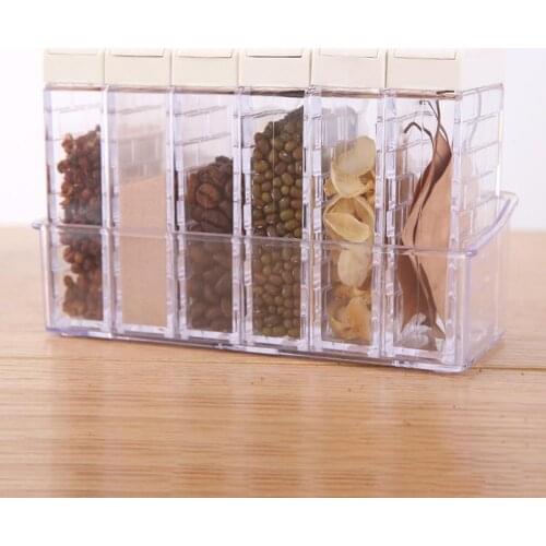 6pcs Kitchen Seasoning Box Spice Jar Transparent Salt Pepper Spice Storage Bottle Container Spice Rack Set Kitchen Tool