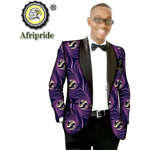 African Clothes for Men Jacket Slim Fit Single Breast Autunm Outwear Wax Batik Print Outfits Formal Wedding Evening S2014009