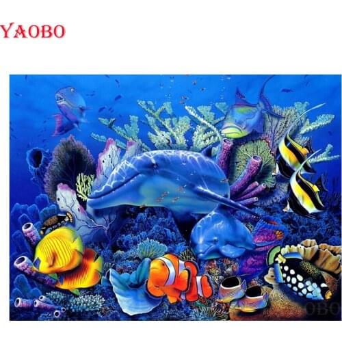 Full Square Round Drill 5D DIY Diamond Painting underwater world fish/dolphin Mosaic Diamond Embroidery Rhinestone Cross Stitch