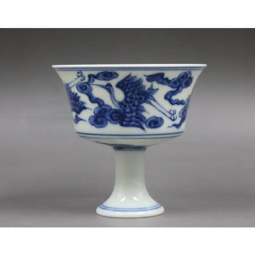 Antique MingDynasty porcelain cup,Blue&White crane High cup,Hand-painted crafts,Decoration,Collection&Adornment,Free shipping
