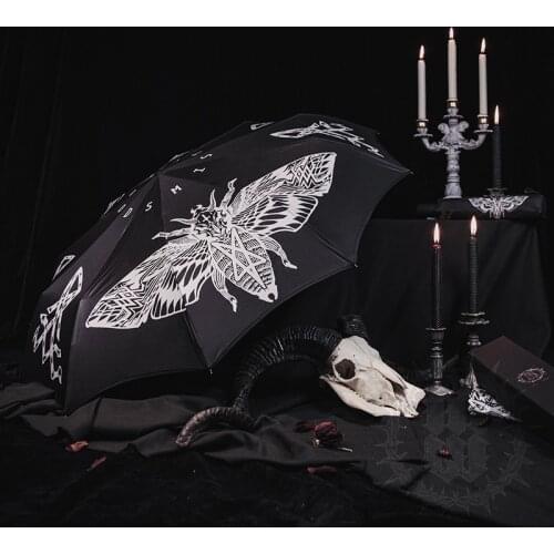 Gothic Black Umbrella Painting Animal Automatic 3 Fold Girl Cosplay Prop Umbrella Portable Handmade Semsiye Rain Gear AE50UB