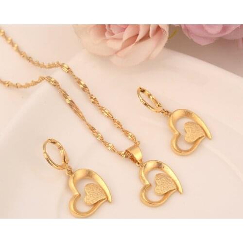 Bangrui Ethiopian Gold Color love heart set Jewelry Pendant Chain Earrings African Dubai Bride Wedding women girls Bijoux gift