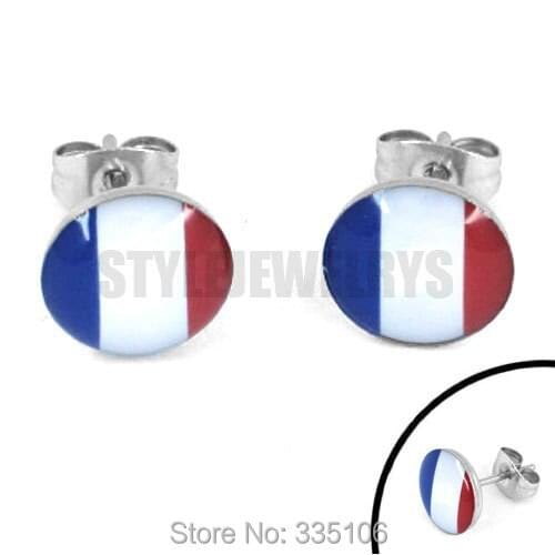 Free Shipping! Enamel France Flag Earrings 2014 World Cup Brazil Stainless Steel Jewelry Motor Earring Studs SJE370088