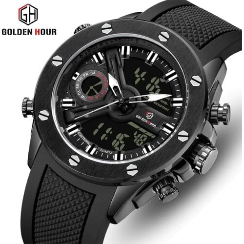 GOLDENHOUR Men Watch Top Brand Fashion Sports Men’s Watches Waterproof Silicone Quartz Digital Reloj Hombre Relogio Masculino