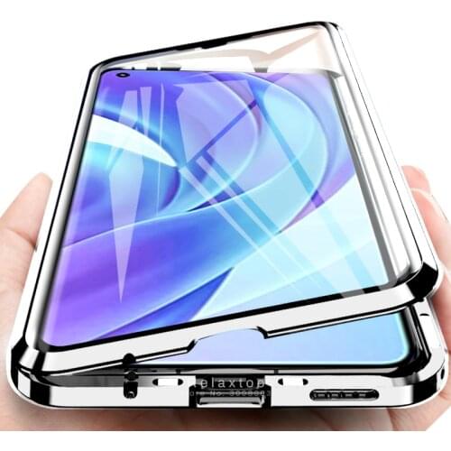 Mi 11 lite case 360 metal bumper adsorption magnetic flip cover for xiaomi mi11 light ultra pro 11lite double-sided glass coque