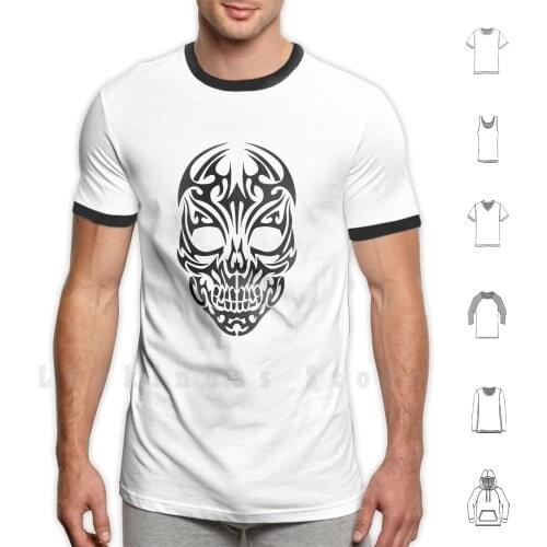 Tribal Skull Design T Shirt Big Size 100% Cotton Skull Tattoo Tribal Black White Vector Cool Awesome Indiana Jones Crystal