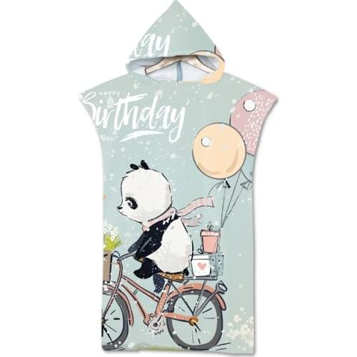 Microfiber Wetsuit Changing Robe Poncho With Hood Cute Animal Printed Quick Drying Beach Hooded Towel For Swim Surf Bathrobe