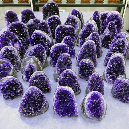 Natural Ametista Amethyst Geode Quartz Cluster Crystal Specimen Energy Healing Thunder Egg Wholesale