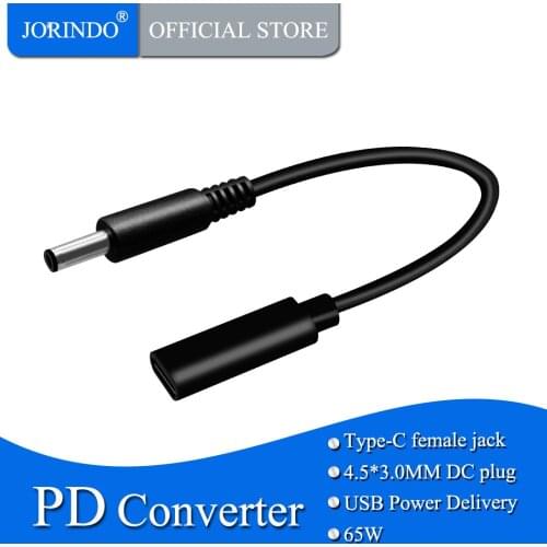 JORINDO 0.15M/0.49FT, DELL Notebook PD Charging Adapter Cable,Type-C female jack to DC4.5*3.0MM PD Portable Fast Charging Line