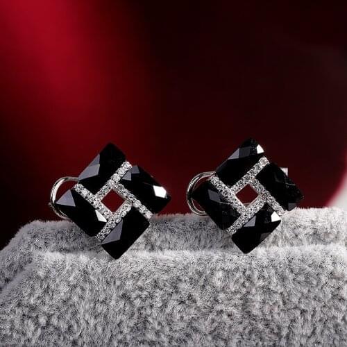 Korean-Style Personalized & Creative Cut Surface Black Agate Ear Clip 925 Silver All-match Lady Temperament Cute Ear Clip