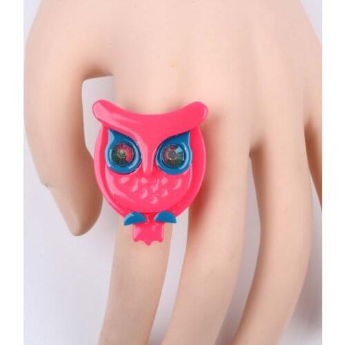 Fashion New Cute 2021 Neon Resizable Big Animal Owl Rings for Girls Metal Acrylic Plastic Party Women Jewelry Accessories