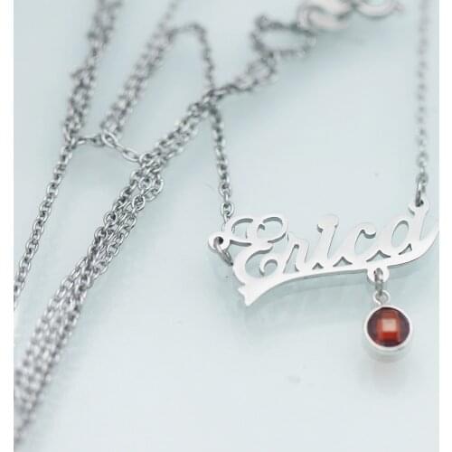 316 Stainless Steel Jewelry Custom Woman Gift Girls Glass Birthstone English Name Pendant Necklace