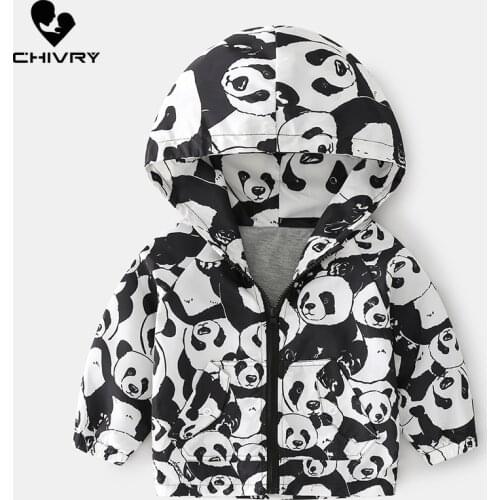 New 2021 Spring Autumn Children Coat Kids Jackets Boys Outerwear Fashion Hooded Cartoon Panda Print Windbreaker Baby Clothing