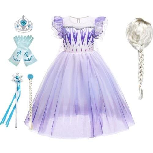 Summer Elegant Party Gown for Girls Halloween Elsa Dress Up Kids Snow Queen 2 Fancy Princess Costume Children Birthday Clothes