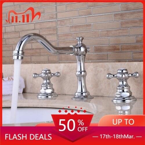 Copper Three-Hole Basin Faucet Hot and Cold Washbasin Faucet Split Double Handle European Bathroom Antique bathroom sink